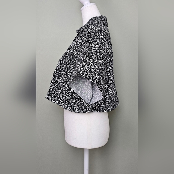 Zara Black White Floral Babydoll Crop Top MEDIUM - Picture 5 of 10